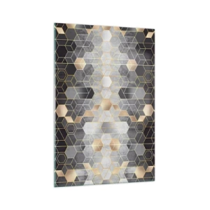 Cuadro sobre vidrio - Impresiones sobre Vidrio - Patrón geométrico en tonos dorados - 70x100cm - Composición de diamantes - Decoración de pared moderna para salón y dormitorio ARTTOR