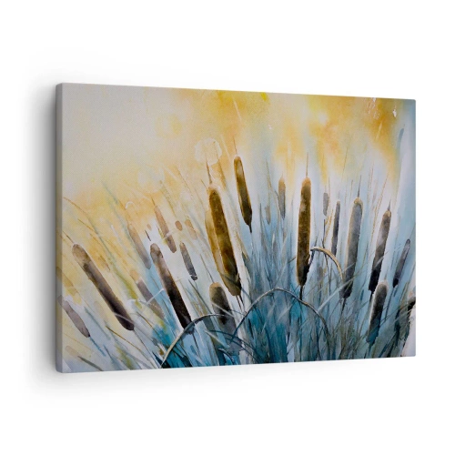 Cuadro sobre lienzo - Impresión de Imagen - Cañas pintorescas bajo los rayos del sol - 70x50cm - El frío del agua, el calor del sol - Decoración de pared moderna para salón y dormitorio ARTTOR