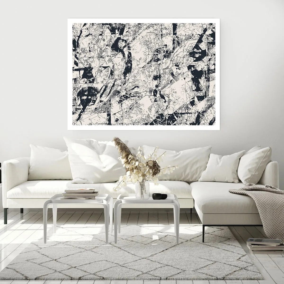 Póster - Composición abstracta en blanco y negro con un diseño dinámico. - 100x70cm - La interpenetración de los opuestos - Decoración de pared moderna para salón y dormitorio ARTTOR