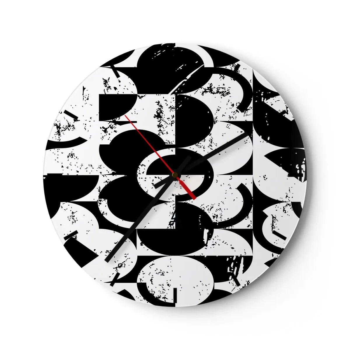 Reloj de pared - Reloj de vidrio - Un patrón geométrico en blanco y negro con carácter artístico. - 30x30cm - El blanco es blanco y el negro es negro - Decoración de pared moderna para salón, cocina y dormitorio ARTTOR