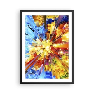 Póster en marco negro - Una explosión colorida de luz en forma abstracta. - 50x70cm - In medias res - Decoración de pared moderna para salón y dormitorio ARTTOR