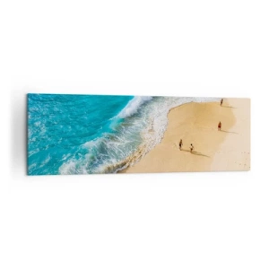 Cuadro sobre lienzo - Impresión de Imagen - Una playa con agua turquesa y gente paseando. - 160x50cm - Y luego el sol, la playa... - Decoración de pared moderna para salón y dormitorio ARTTOR