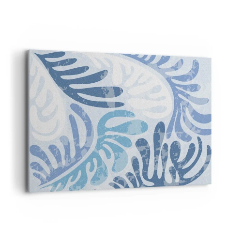 Cuadro sobre lienzo - Impresión de Imagen - Formas abstractas en tonos azules sobre un fondo blanco. - 120x80cm - Helechos azules - Decoración de pared moderna para salón y dormitorio ARTTOR