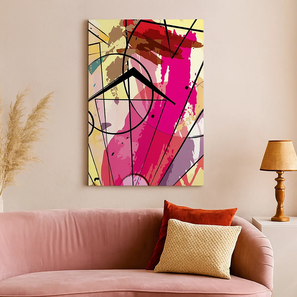 Cuadro sobre lienzo - Impresión de Imagen - Abstracción con líneas y formas geométricas. - 50x70cm - Explosión - Decoración de pared moderna para salón y dormitorio ARTTOR