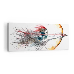 Cuadro sobre lienzo - Impresión de Imagen - Pintura dinámica de acuarela de un guerrero con arco y flecha. - 120x50cm - Guerrero mítico con arco de fuego - Decoración de pared moderna para salón y dormitorio ARTTOR
