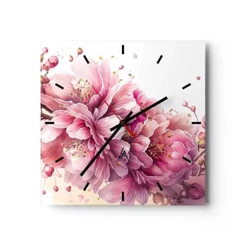 Reloj de pared - Reloj de vidrio - Delicadas flores de cerezo en plena floración sobre un fondo claro. - 30x30cm - Flor de cerezo - Decoración de pared moderna para salón y dormitorio ARTTOR