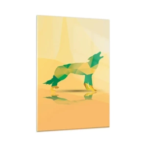 Cuadro sobre vidrio - Impresiones sobre Vidrio - Lobo geométrico en abstracción colorida - 50x70cm - Lobo solitario - Decoración de pared moderna para salón y dormitorio ARTTOR