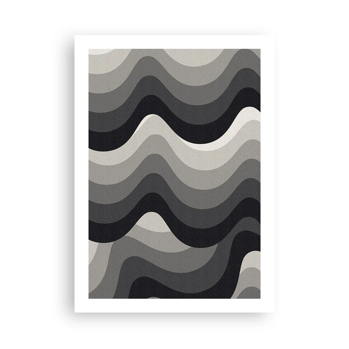 Póster - Ondas geométricas en tonos negros y grises - 50x70cm - Ola tras ola - Decoración de pared moderna para salón y dormitorio ARTTOR