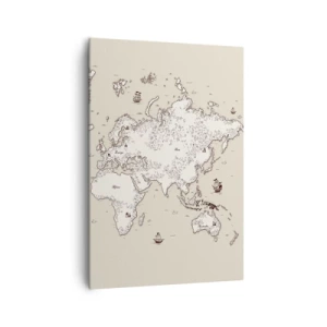 Cuadro sobre lienzo - Impresión de Imagen - Un mapa estilizado del mundo en tonos beige y marrón. - 70x100cm - Un viaje alrededor del mundo - Decoración de pared moderna para salón y dormitorio ARTTOR