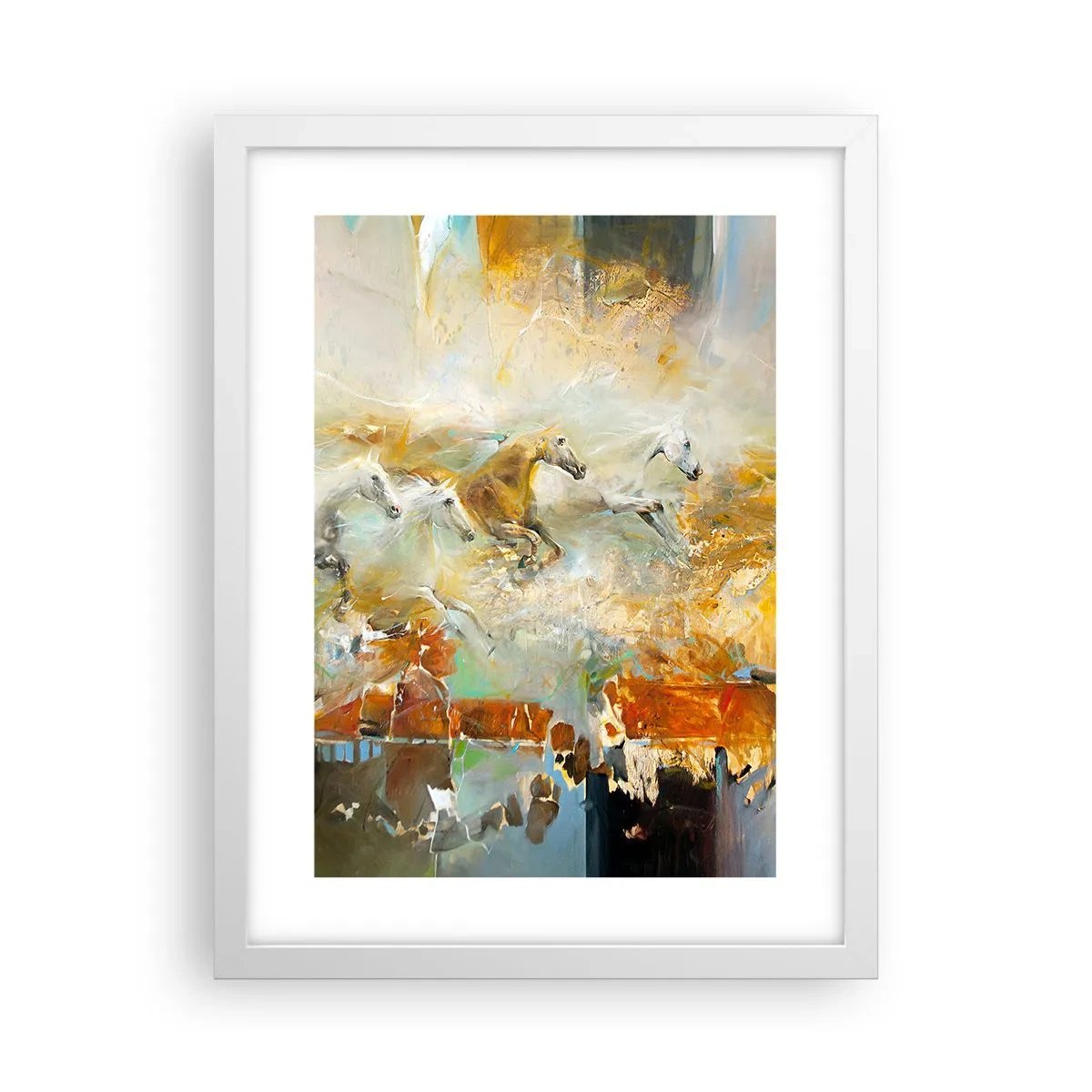 Póster en marco blanco - Galopando a través de la luz - 30x40 cm