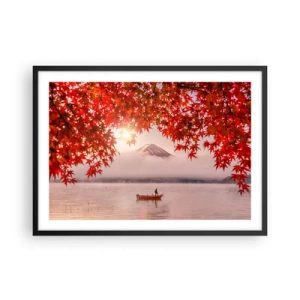 Póster en marco negro - Un barco en un lago rodeado de hojas de arce rojas. - 70x50cm - Estilo japonés - Decoración de pared moderna para salón y dormitorio ARTTOR