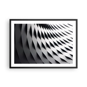Póster en marco negro - Patrón geométrico abstracto en tonos blanco y negro. - 70x50cm - En la superficie de las ondas - Decoración de pared moderna para salón y dormitorio ARTTOR