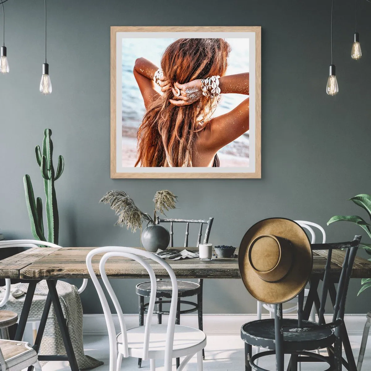 Póster en marco roble claro - Hermanada con el agua y el sol - 50x50 cm