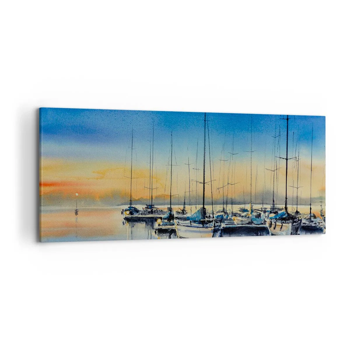 Cuadro sobre lienzo - Impresión de Imagen - Puerto de yates al atardecer con reflejos en el agua - 120x50cm - El final de un buen día - Decoración de pared moderna para salón y dormitorio ARTTOR