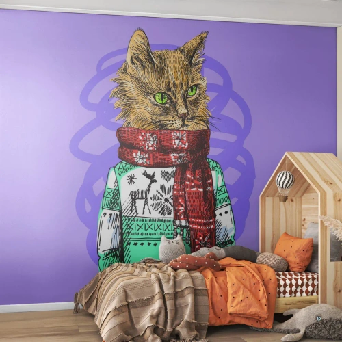 Fotomural Standard Eco - El gato no solo tenía botas - Abstracción, Gato, Suéter de lana - 300x210 cm
