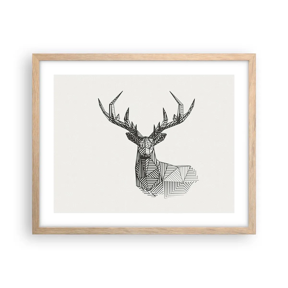 Póster en marco roble claro - Ciervo en estilo cubista - 50x40 cm