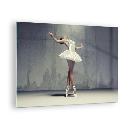 Cuadro sobre vidrio - Impresiones sobre Vidrio - Una bailarina con un vestido blanco frente a una pared sin rematar - 70x50cm - Ligero como un pájaro - Decoración de pared moderna para salón y dormitorio ARTTOR