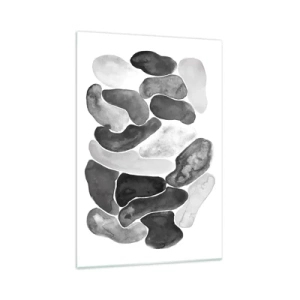 Cuadro sobre vidrio - Impresiones sobre Vidrio - Abstracción en blanco y negro con manchas irregulares sobre un fondo blanco. - 70x100cm - Abstracción pétrea - Decoración de pared moderna para salón y dormitorio ARTTOR