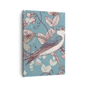 Cuadro sobre lienzo - Impresión de Imagen - Un pájaro en una rama en un delicado estilo floral. - 50x70cm - En el cerezo - Decoración de pared moderna para salón y dormitorio ARTTOR