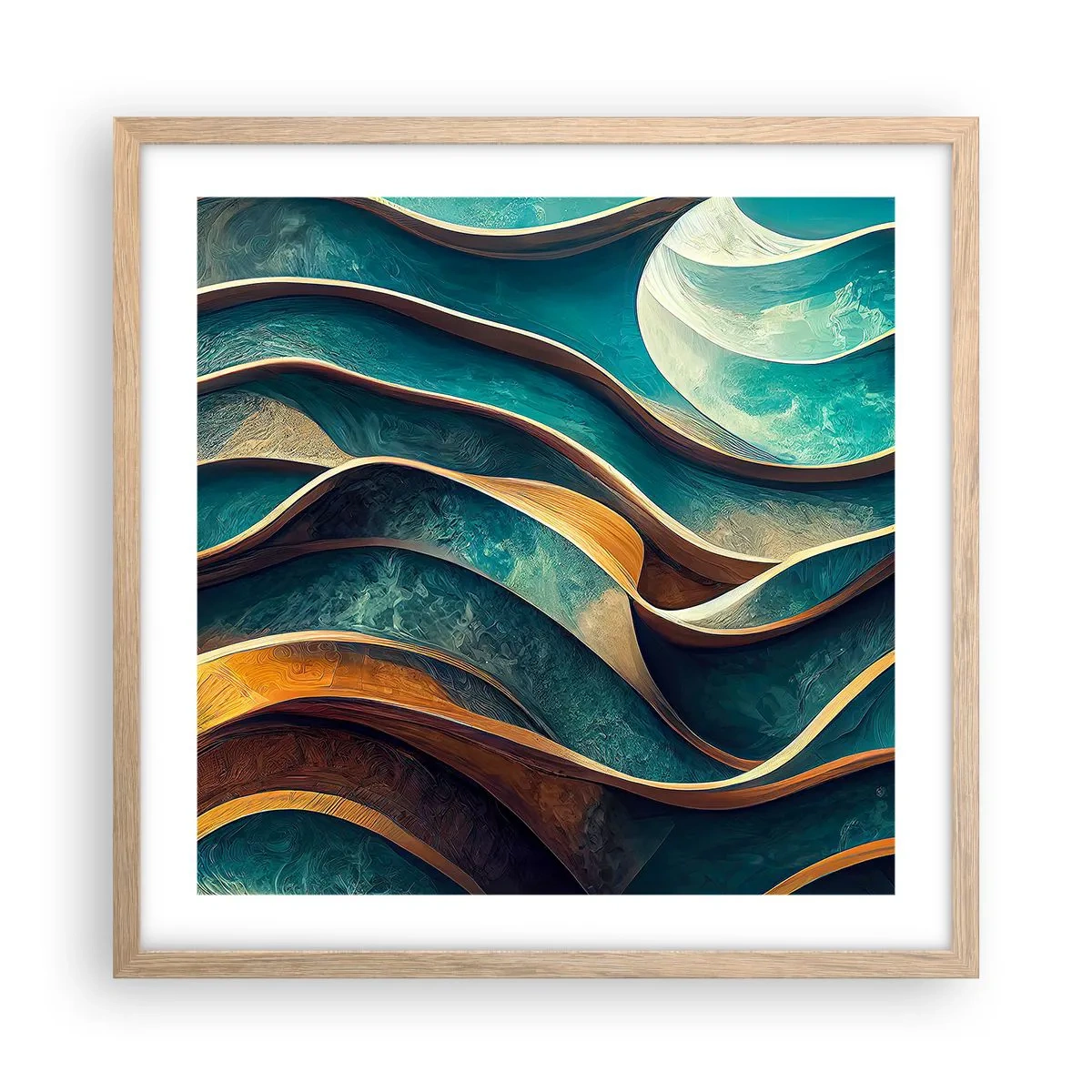 Póster en marco roble claro - Meandros de azul - 50x50 cm