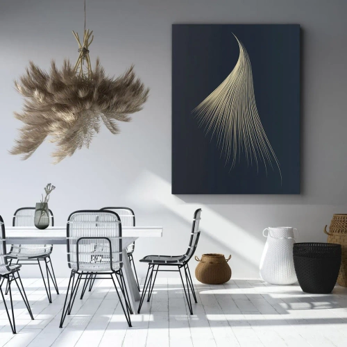 Cuadro sobre lienzo - Impresión de Imagen - Una delicada línea similar a una pluma sobre un fondo azul marino. - 80x120cm - Como el cabello de un ángel - Decoración de pared moderna para salón y dormitorio ARTTOR