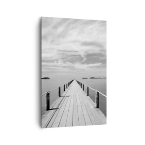Cuadro sobre lienzo - Impresión de Imagen - Un muelle de madera que se pierde en la distancia sobre un mar en calma. - 80x120cm - Hora de viajar - Decoración de pared moderna para salón y dormitorio ARTTOR