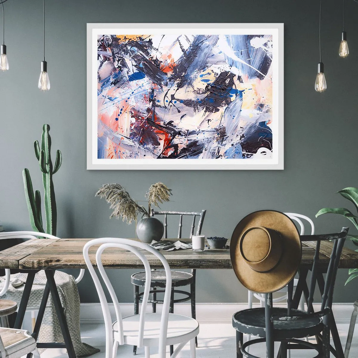 Póster en marco blanco - Danza loca de la abstracción - 40x30 cm
