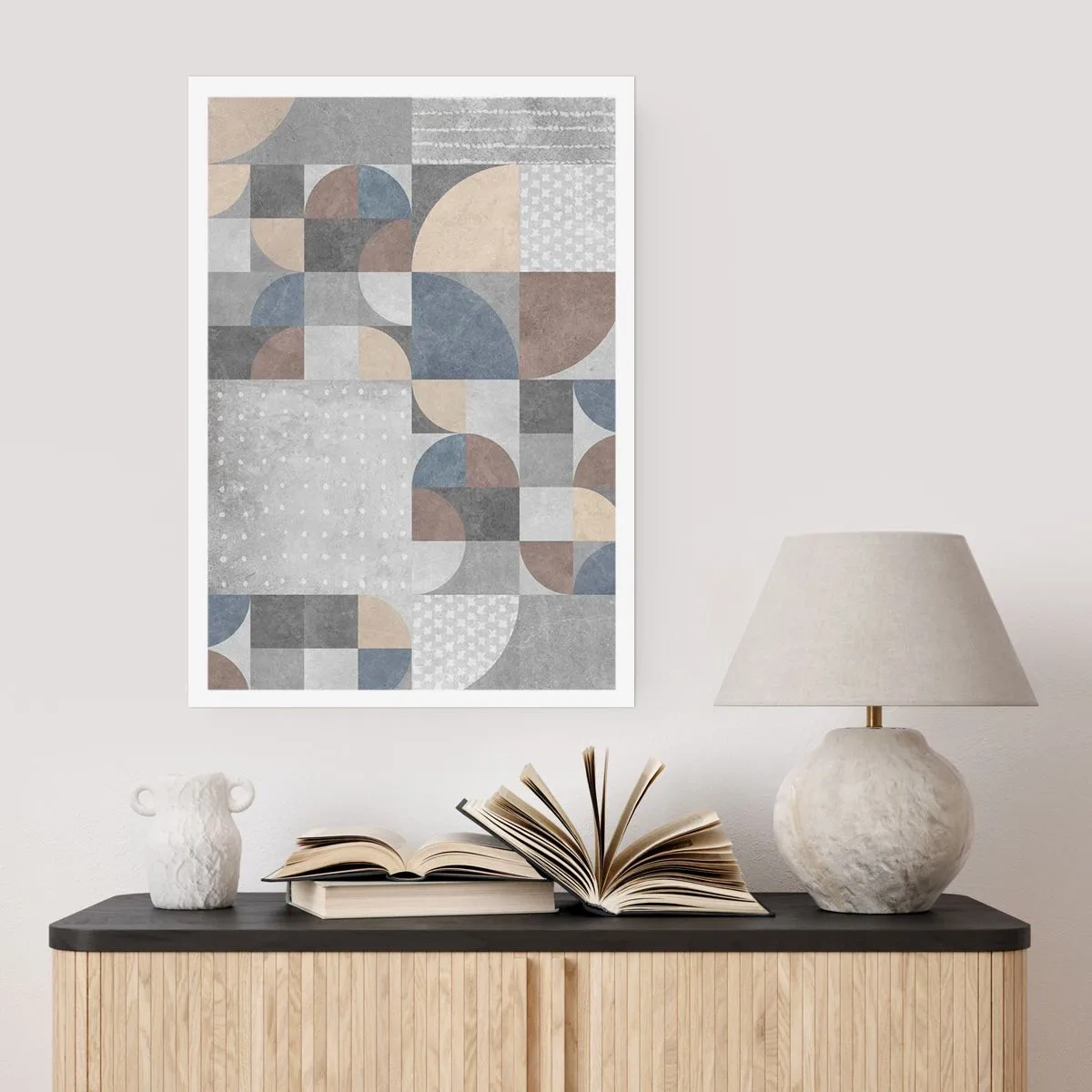 Póster - Patrón geométrico en tonos grises y azules. - 50x70cm - Fantasía cerámica - Decoración de pared moderna para salón y dormitorio ARTTOR