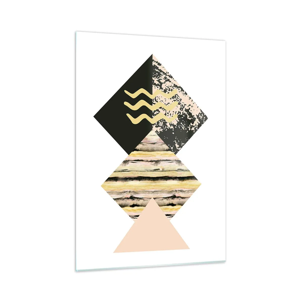 Cuadro sobre vidrio - Impresiones sobre Vidrio - Composición geométrica abstracta con triángulos y texturas. - 50x70cm - No es tan sencillo - Decoración de pared moderna para salón y dormitorio ARTTOR