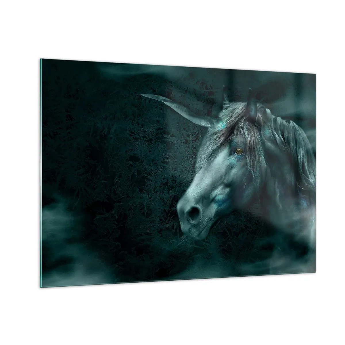 Cuadro sobre vidrio - Impresiones sobre Vidrio - Unicornio en el bosque misterioso - 100x70cm - En un bosque de cuento de hadas - Decoración de pared moderna para salón y dormitorio ARTTOR