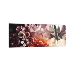 Cuadro sobre vidrio - Impresiones sobre Vidrio - Un primer plano de una colorida composición floral. - 140x50cm - Belleza envolvente - Decoración de pared moderna para salón y dormitorio ARTTOR
