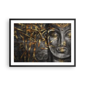 Póster en marco negro - Imagen de Buda zen con bambúes dorados - 70x50cm - Siente la paz - Decoración de pared moderna para salón y dormitorio ARTTOR