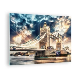 Cuadro sobre vidrio - Impresiones sobre Vidrio - El Tower Bridge de Londres bajo un cielo espectacular - 70x50cm - Un monumento a un imperio victoriano - Decoración de pared moderna para salón y dormitorio ARTTOR