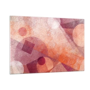 Cuadro sobre vidrio - Impresiones sobre Vidrio - Composición geométrica abstracta en tonos rosa y naranja. - 120x80cm - Transformaciones geométricas en rosa - Decoración de pared moderna para salón y dormitorio ARTTOR