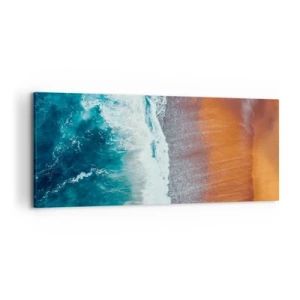 Cuadro sobre lienzo - Impresión de Imagen - Una vista de las olas del océano rompiendo en la playa dorada. - 120x50cm - Un toque de océano - Decoración de pared moderna para salón y dormitorio ARTTOR