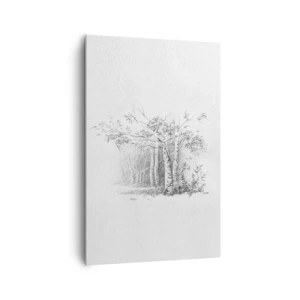 Cuadro sobre lienzo - Impresión de Imagen - Un dibujo de un bosque de abedules en un sutil boceto a lápiz. - 80x120cm - La luz de un bosque de abedules - Decoración de pared moderna para salón y dormitorio ARTTOR