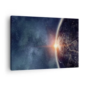 Cuadro sobre lienzo - Impresión de Imagen - La Tierra vista desde el espacio con el sol naciente - 70x50cm - En una nueva perspectiva - Decoración de pared moderna para salón y dormitorio ARTTOR