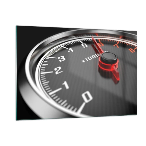 Cuadro sobre vidrio - Impresiones sobre Vidrio - Tacómetro en un coche deportivo con indicación roja - 120x80cm - Pisa a fondo - Decoración de pared moderna para salón y dormitorio ARTTOR