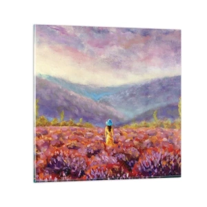 Cuadro sobre vidrio - Impresiones sobre Vidrio - En un mundo de lavanda - 70x70 cm