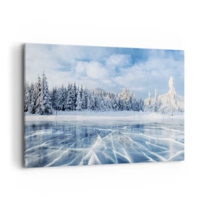 Cuadro sobre lienzo - Impresión de Imagen - Un lago congelado rodeado de un bosque cubierto de nieve. - 120x80cm - Vista deslumbrante y cristalina - Decoración de pared moderna para salón y dormitorio ARTTOR