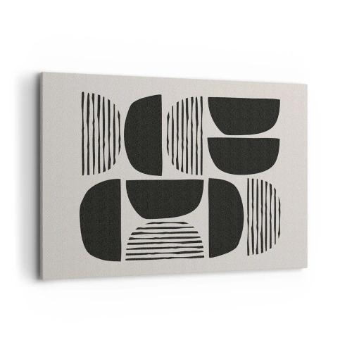 Cuadro sobre lienzo - Impresión de Imagen - Geometría con semicírculos y líneas en negro sobre fondo claro. - 100x70cm - Arreglos a medias - Decoración de pared moderna para salón y dormitorio ARTTOR