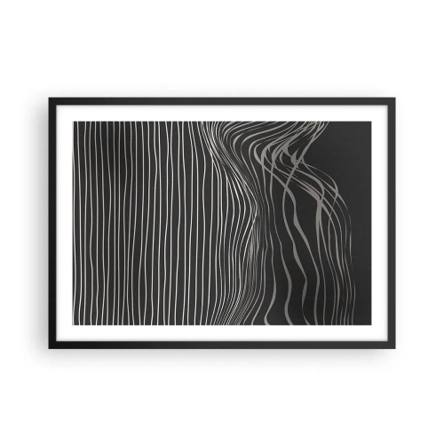 Póster en marco negro - Líneas blancas sobre un fondo gris oscuro en una disposición abstracta. - 70x50cm - Ritmo y acento - Decoración de pared moderna para salón y dormitorio ARTTOR