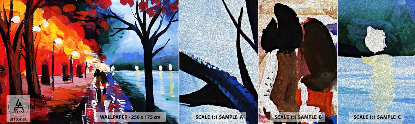 Muestra de fotomural Premium Sand - Otoño en el parque - Abstracción, Paisaje, Callejón del parque - 100x30 cm