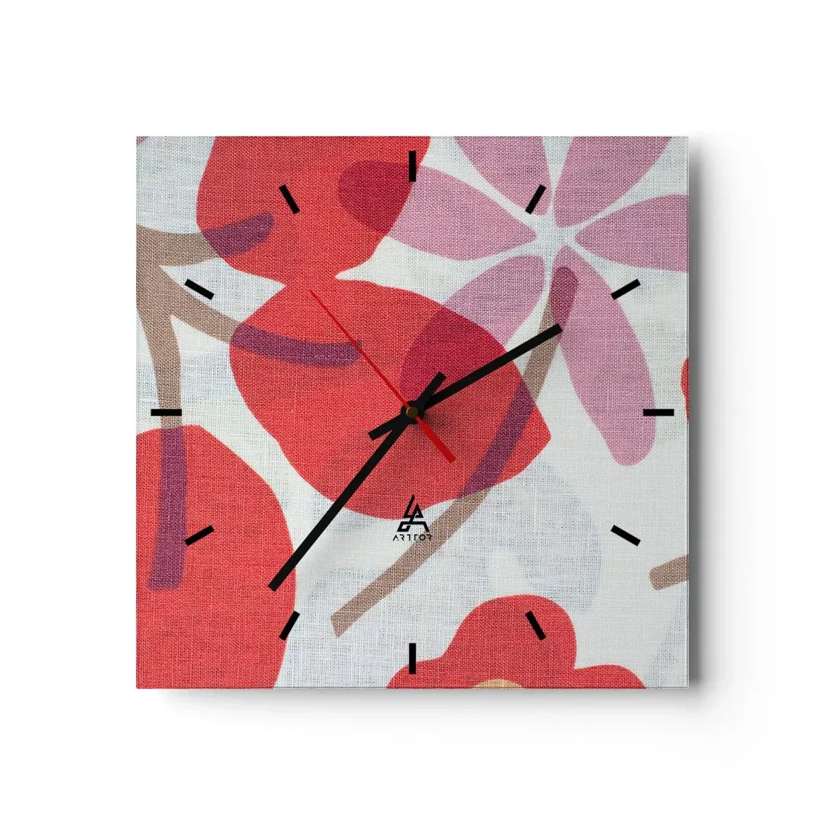 Reloj de pared - Reloj de vidrio - Composición floral en rosa - 40x40 cm