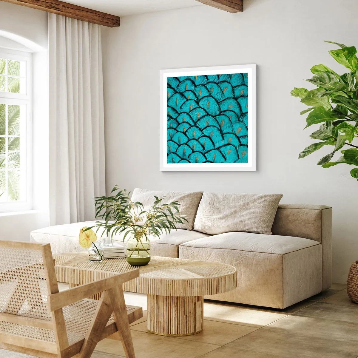 Póster en marco blanco - La gran gala de las plumas - 30x30 cm