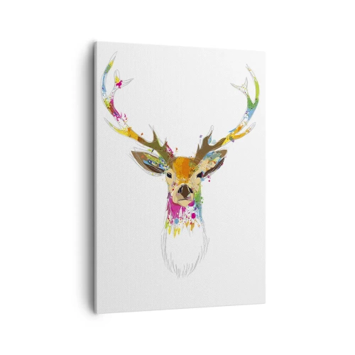 Cuadro sobre lienzo - Impresión de Imagen - Cabeza de ciervo colorida en estilo artístico. - 50x70cm - Un suave ciervo bañado en color - Decoración de pared moderna para salón y dormitorio ARTTOR