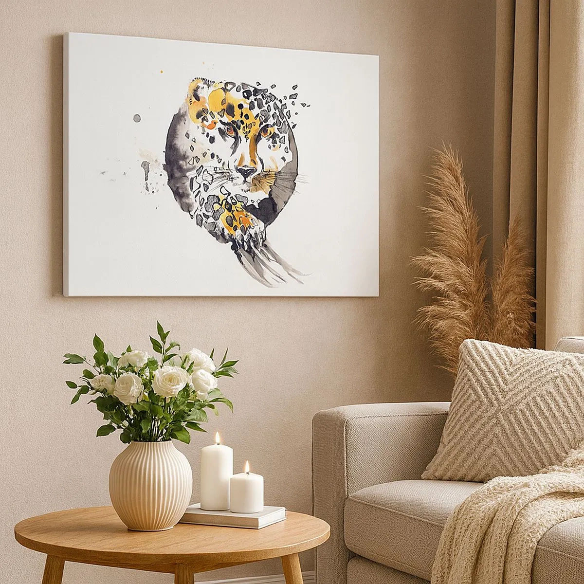 Cuadro sobre lienzo - Impresión de Imagen - Pintura artística de acuarela con motivo de guepardo. - 70x50cm - Belleza depredadora - Decoración de pared moderna para salón y dormitorio ARTTOR