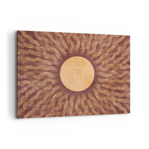 Cuadro sobre lienzo - Impresión de Imagen - Patrón soleado con rayos sobre un fondo en tonos marrones. - 100x70cm - Icono del sol - Decoración de pared moderna para salón y dormitorio ARTTOR