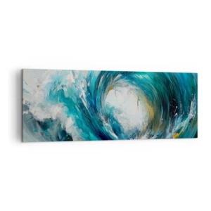 Cuadro sobre lienzo - Impresión de Imagen - Una ola dinámica en tonos azules y turquesas. - 140x50cm - Portal marino - Decoración de pared moderna para salón y dormitorio ARTTOR