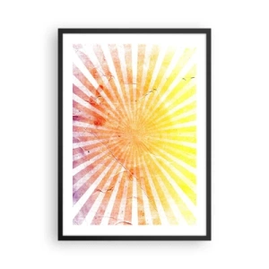 Póster en marco negro - Patrón abstracto de rayos en tonos amarillos y rojos. - 50x70cm - Renacer del sol - Decoración de pared moderna para salón y dormitorio ARTTOR